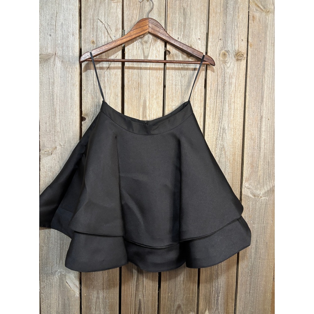 Alyce Paris Black Satin Tiered Ruffle Mini Skirt Size 4 Cocktail Formal Flare